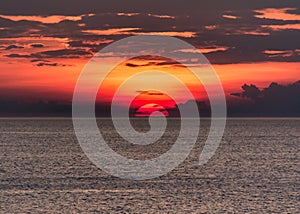 Red and beautiful sunset over lake erie