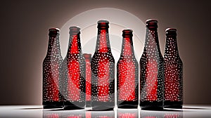 Red Beer Bottles: Artistic Collection Of Dot-painted Colors On Dark Background photo