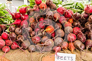 Red beet roots at the market