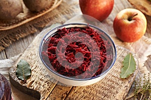 Red beet salad in a bowl
