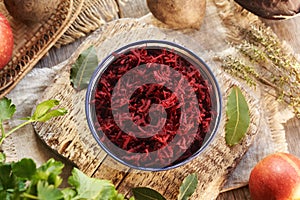 Red beetrood salad in a bowl