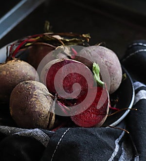 Red beetroot on a dark background