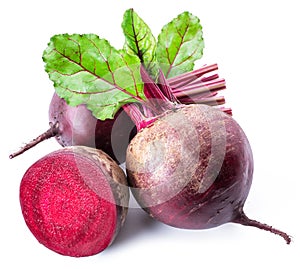 Red beets or beetroots on white background.