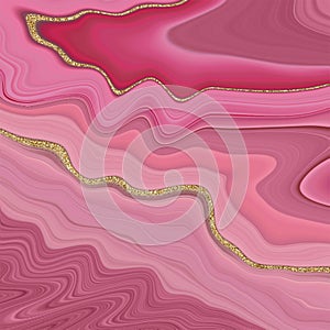 Red beige pink agate background with gold splash