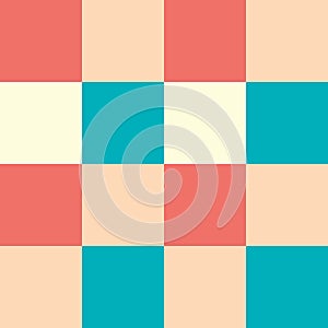 Red Beige Yellow Blue Large Seamless French Checkered Pattern. Big Colorful Fabric Check Pattern Background. Classic Checker