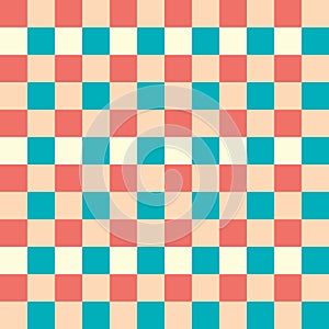 Red Beige Yellow Blue Seamless French Checkered Pattern. Colorful Fabric Check Pattern Background. Classic Checker Pattern Design