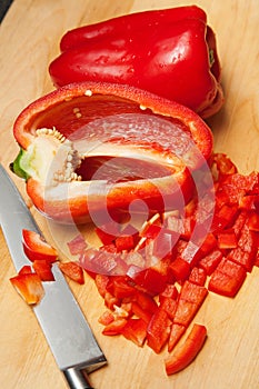 Red Bell Pepper Being Cut Up