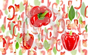 Red Bell Pepper Slice and Leaf Abstract