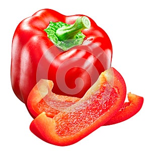 Red bell pepper whole and slices c. annuum