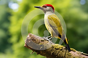 Red-bellied Woodpecker Picus rufescens, Male Green Woodpecker Picus erythrorhynchus perched on a tree, AI Generated