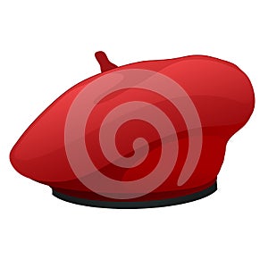 Red beret hat isolated on white background. Vector cartoon close-up illustration.