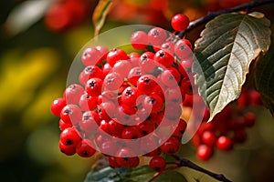 Red berries branch viburnum fall. Generate Ai