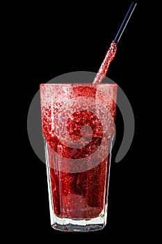 Red berry smoothie in a large glass