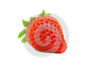 Red berry strawberry isolated on white background. Fresh, organic, raw, vegetarian fruits with green leaf for juice. Healthy food