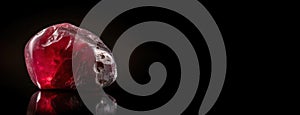 Red beryl is a rare precious natural stone on a black background. AI generated. Header banner mockup with space.