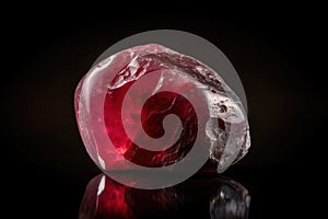 Red beryl is a rare precious natural stone on a black background. AI generated. Header banner mockup with space.