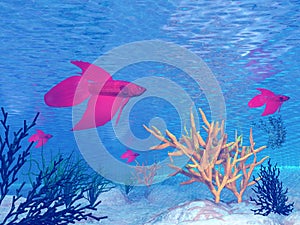 Red betta fishes - 3D render