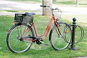 Red bicycle parked