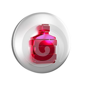 Red Big bottle with clean water icon isolated on transparent background. Plastic container for the cooler. Silver circle