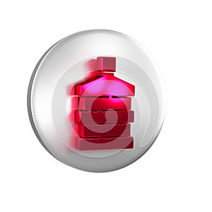 Red Big bottle with clean water icon isolated on transparent background. Plastic container for the cooler. Silver circle