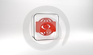 Red Big brother electronic eye icon isolated on grey background. Global surveillance technology, computer systems and