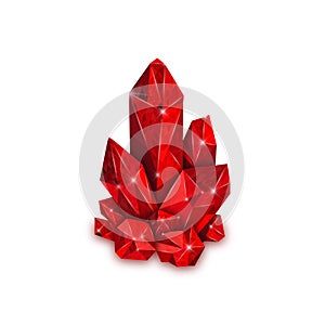 Red big crystal isolated on white background. Ruby jewel