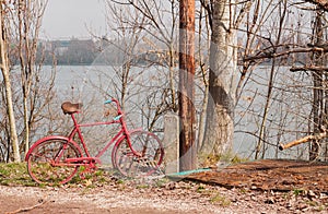 Red bike parking near the river