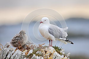 Red-billed gull with small chicks