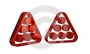 Red Billiard balls in a rack triangle icon isolated on transparent background.