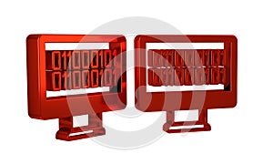 Red Binary code icon isolated on transparent background.