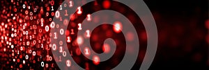 Red Binary Code Stream Digital Data Flow, Programming, Cyber Security, and Technology Concept