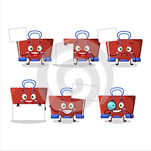 Red binder clip cartoon character bring information board