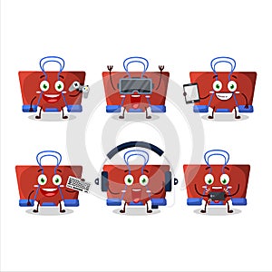 Red binder clip cartoon character are playing games with various cute emoticons
