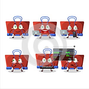 Red binder clip Programmer cute cartoon character with