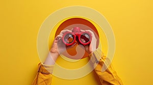 The red binoculars in hands.AI generated image