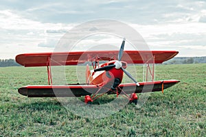 Red biplane