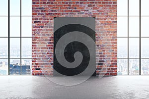 Red birck interior with empty billboard