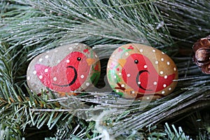 Red Bird Cardinal Painted Christmas Rock