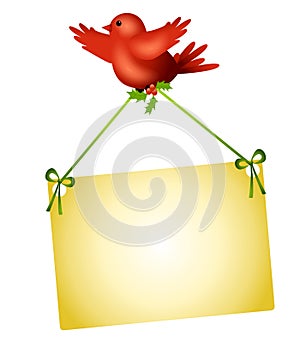 Red Bird Carrying Sign