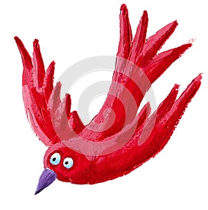 Red bird flying down