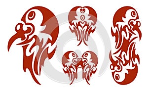 Red bird head and bird elements