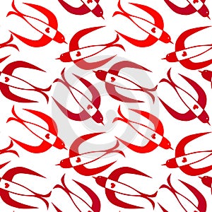 Red Birds Flying Valentines Seamless Background