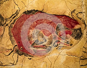 Red bison from Altamira cave photo