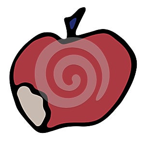 Red bitten apple in doodle style. isolated vector illustration