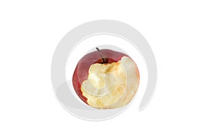 Red bitten off apple isolated on white background