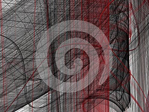 Red black abstract fractal with curved lines