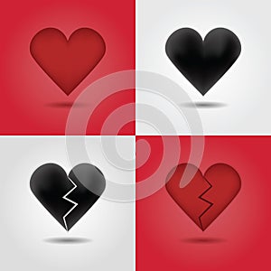 Red and black abstract hearts icons set