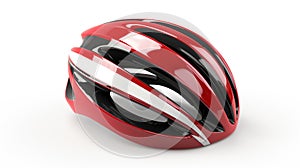 Red and black aerodynamic bicycle helmet on a white background