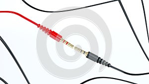 red and black Audio cable isolated on white background