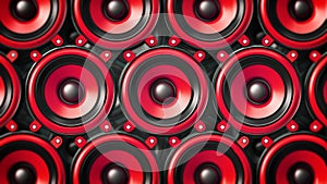 Red and black audio speakers background. 3D illustration